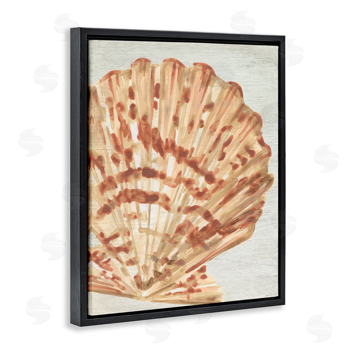 Tan & Beige Clam Black Floating Frame Canvas Wall Art, Home Decor by June Erica Vess