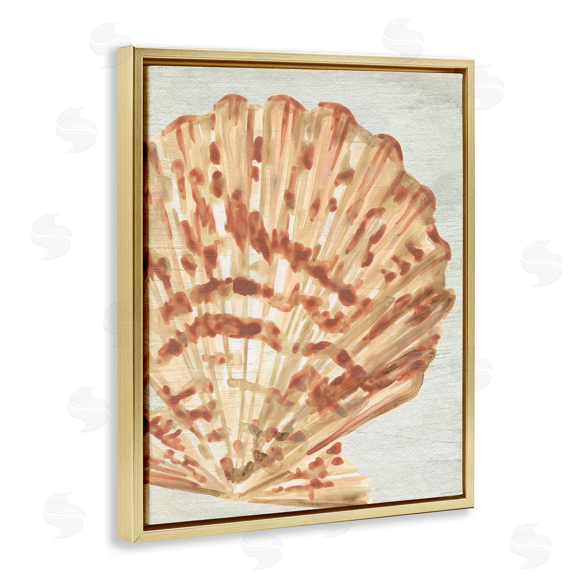 Tan & Beige Clam Gold Floating Frame Canvas Wall Art, Home Decor by June Erica Vess