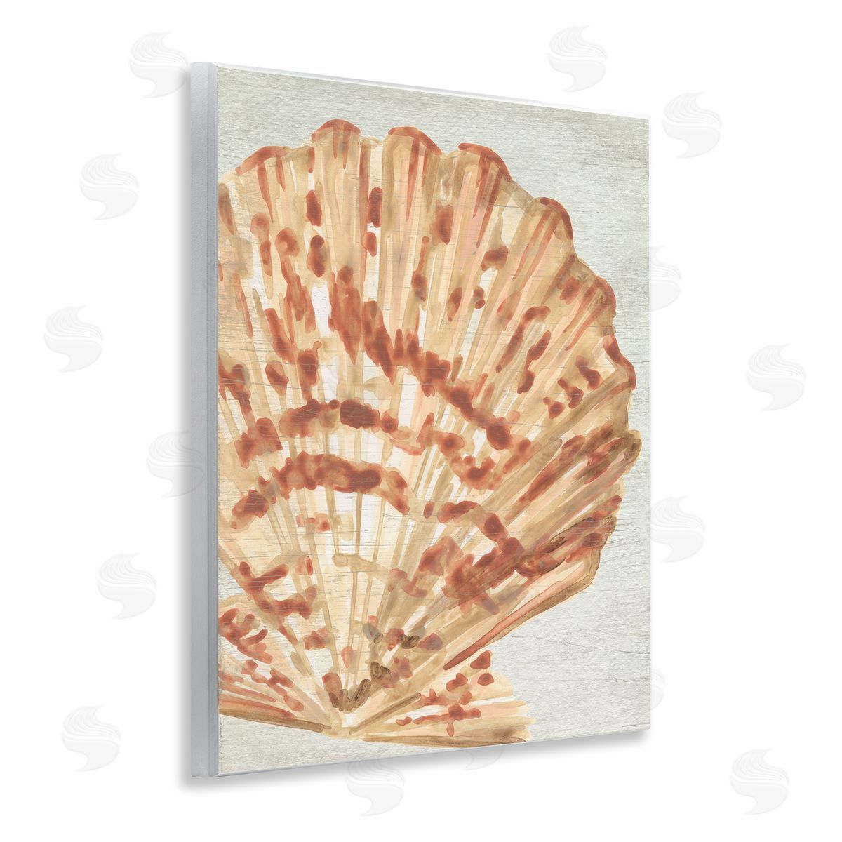 Tan & Beige Clam Wood Plaque Wall Art, Home Decor by June Erica Vess