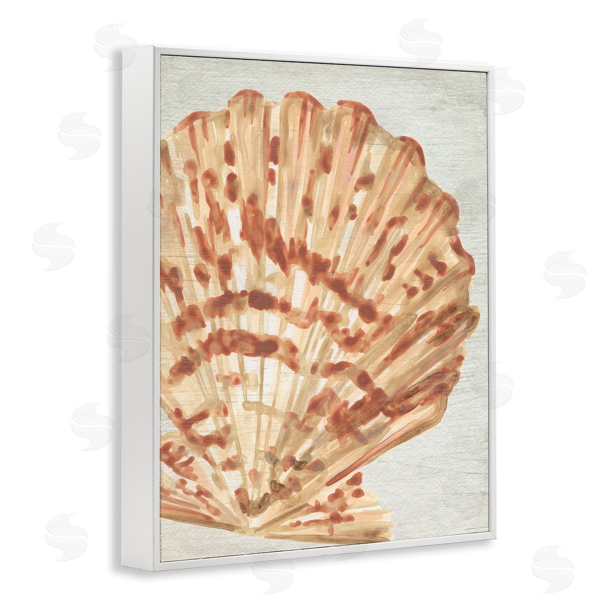 Tan & Beige Clam White Frame Print Wall Art, Home Decor by June Erica Vess
