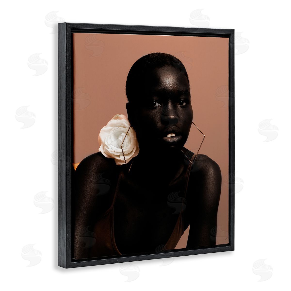 Beautiful Woman & Rose Black Floating Frame Canvas Wall Art, Home Decor by Oladimeji Odunsi