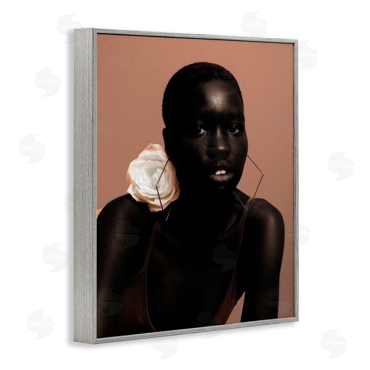 Beautiful Woman & Rose Grey Frame Print Wall Art, Home Decor by Oladimeji Odunsi