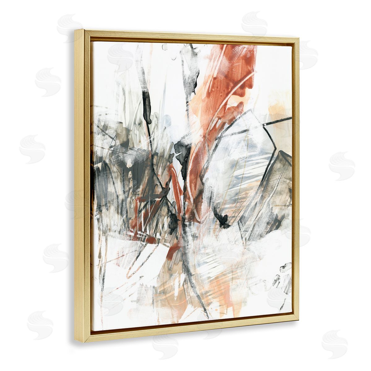 Chaotic Terracotta & Grey Gold Floating Frame Canvas Wall Art, Home Decor by June Erica Vess