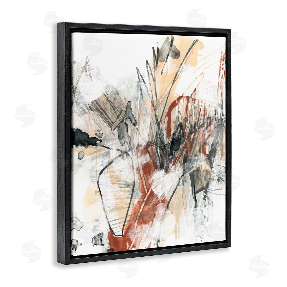 Terracotta & Grey Abstract Black Floating Frame Canvas Wall Art, Home Decor by June Erica Vess