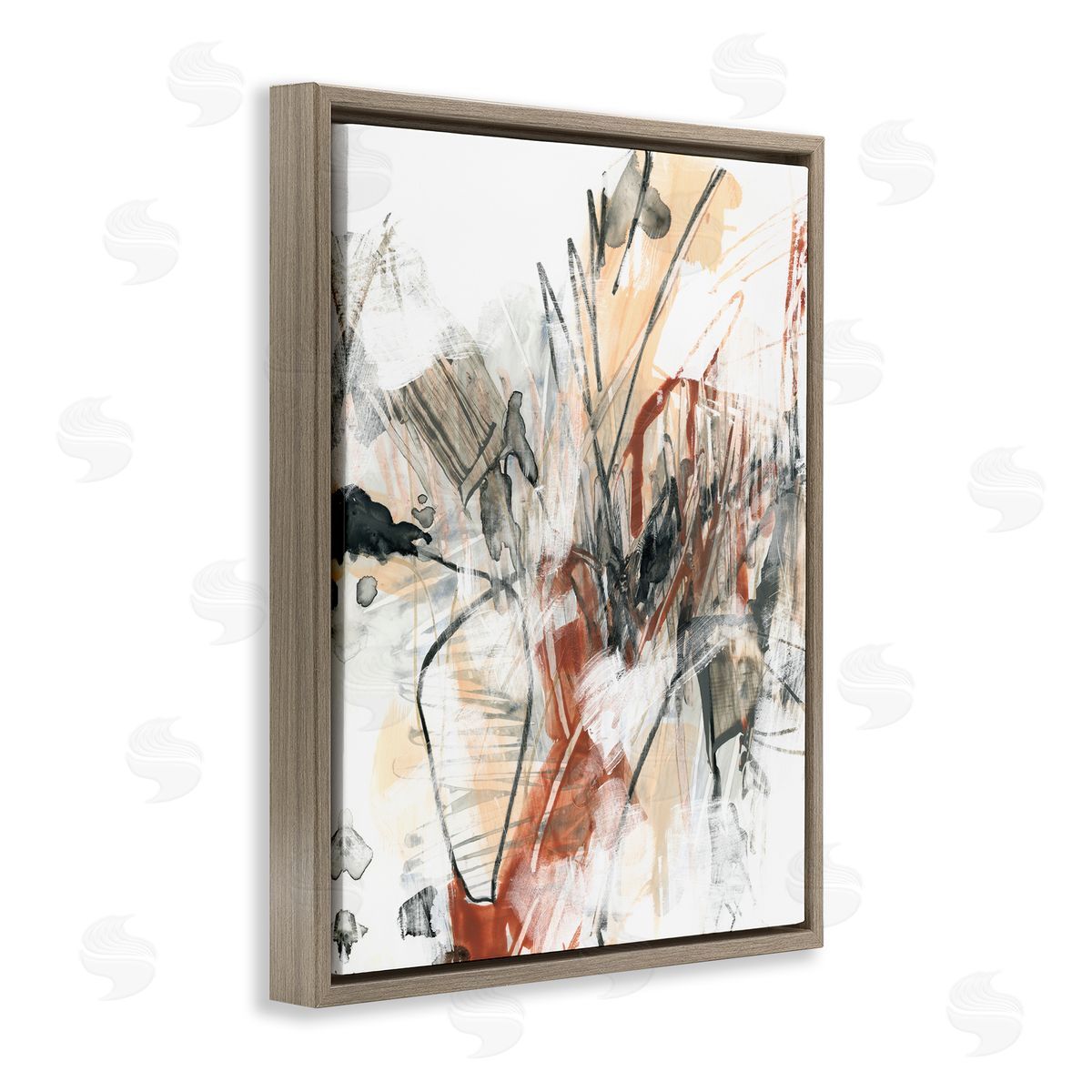 Terracotta & Grey Abstract Brown Floating Frame Canvas Wall Art, Home Decor by June Erica Vess