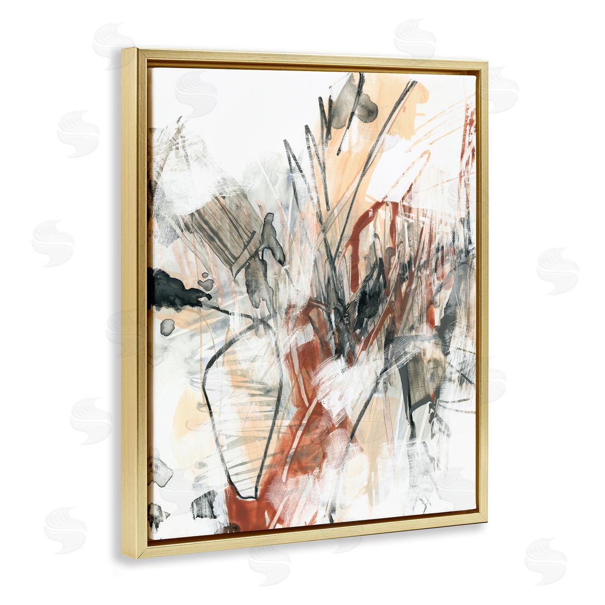 Terracotta & Grey Abstract Gold Floating Frame Canvas Wall Art, Home Decor by June Erica Vess