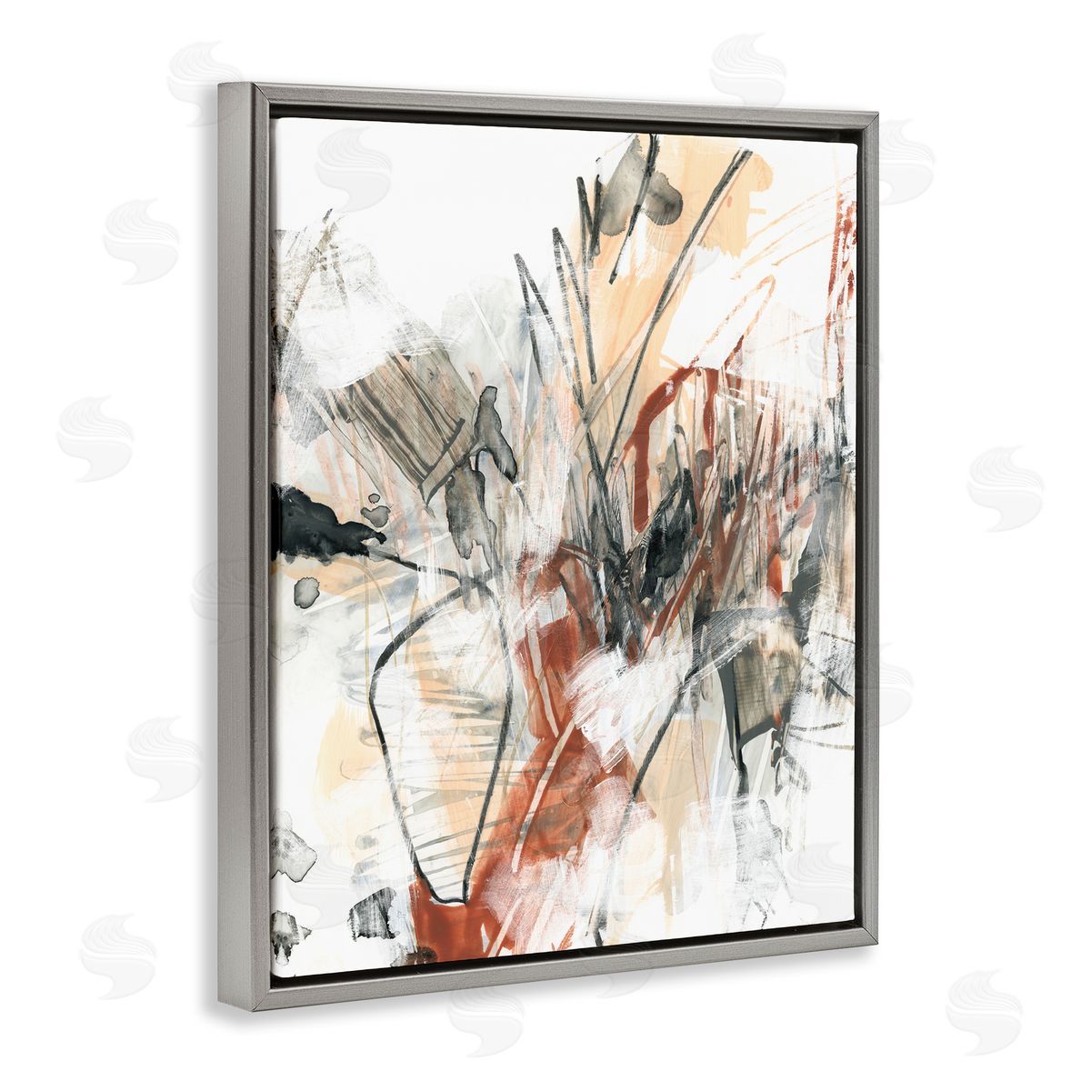 Terracotta & Grey Abstract Grey Floating Frame Canvas Wall Art, Home Decor by June Erica Vess