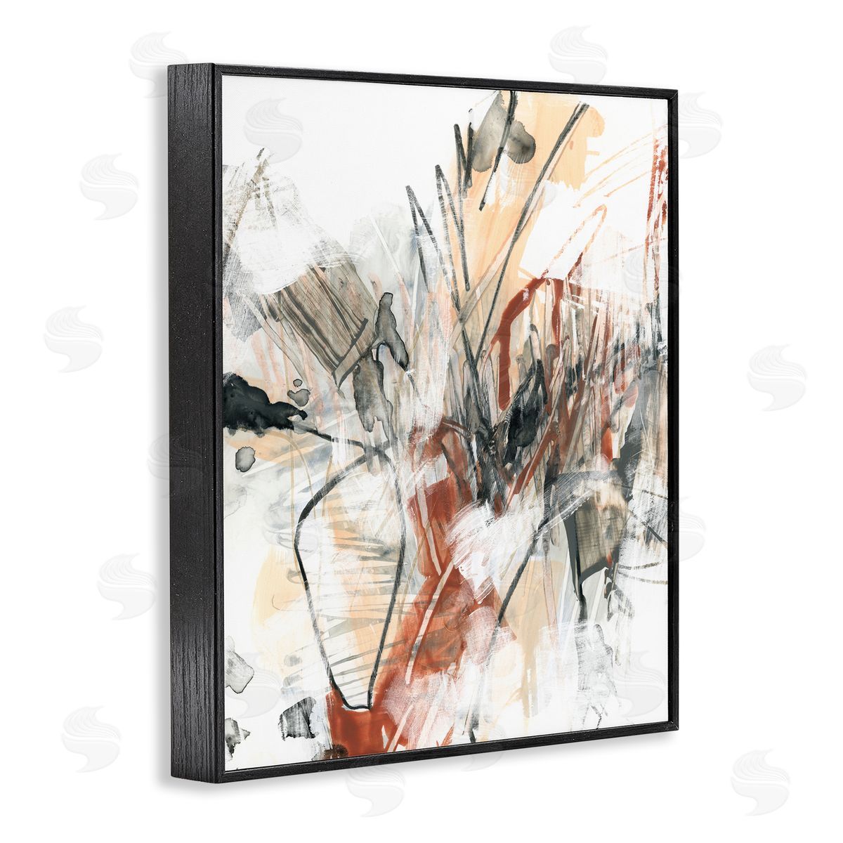 Terracotta & Grey Abstract Black Frame Print Wall Art, Home Decor by June Erica Vess