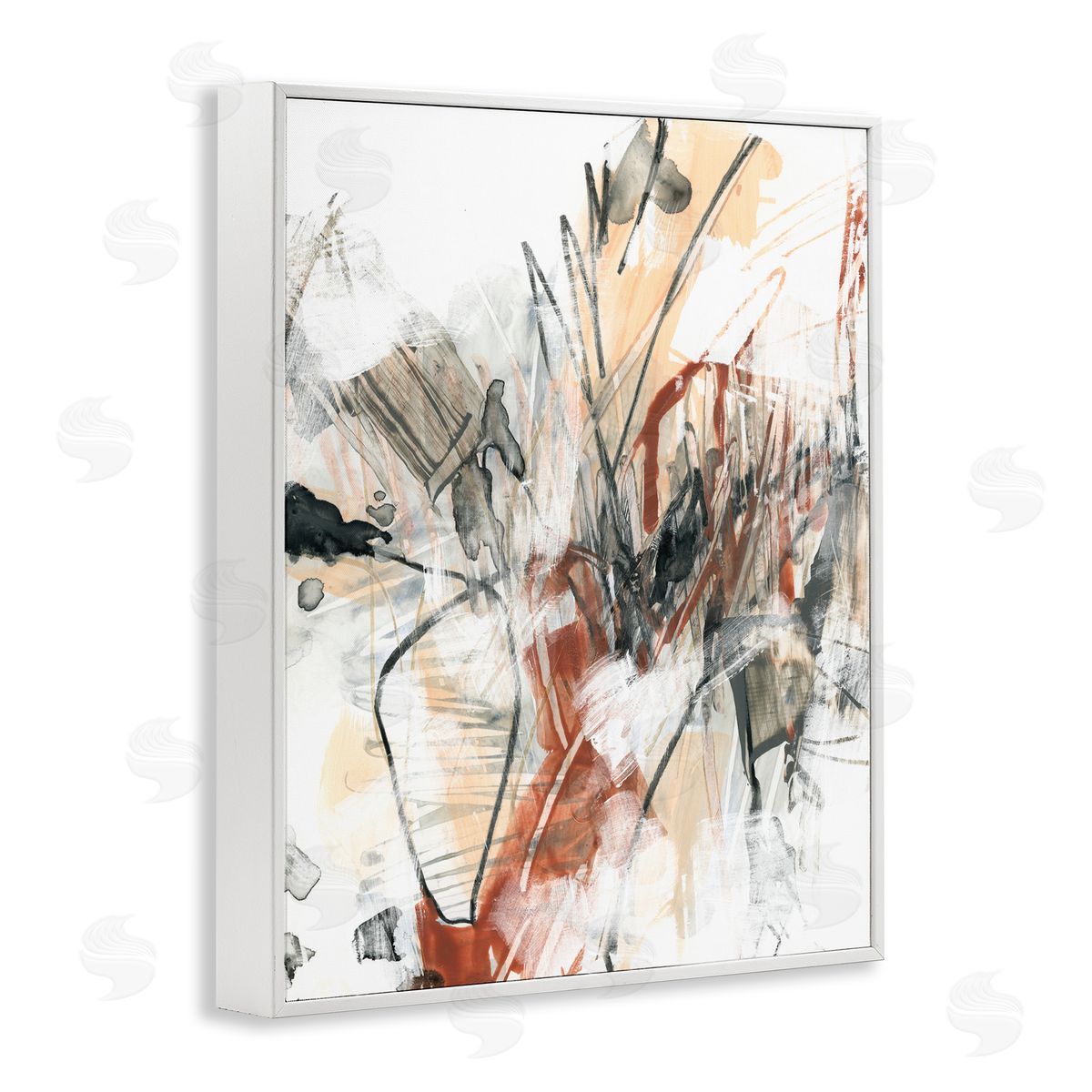 Terracotta & Grey Abstract White Frame Print Wall Art, Home Decor by June Erica Vess