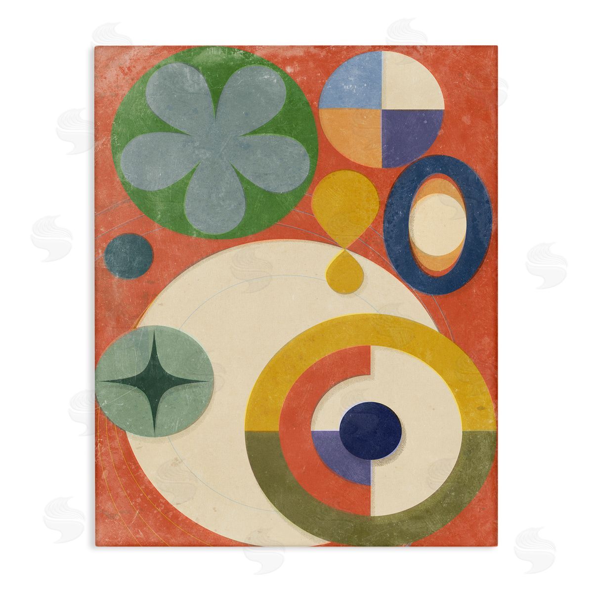 Retro Overlapping Shapes Canvas Wall Art, Home Decor by Victoria Barnes