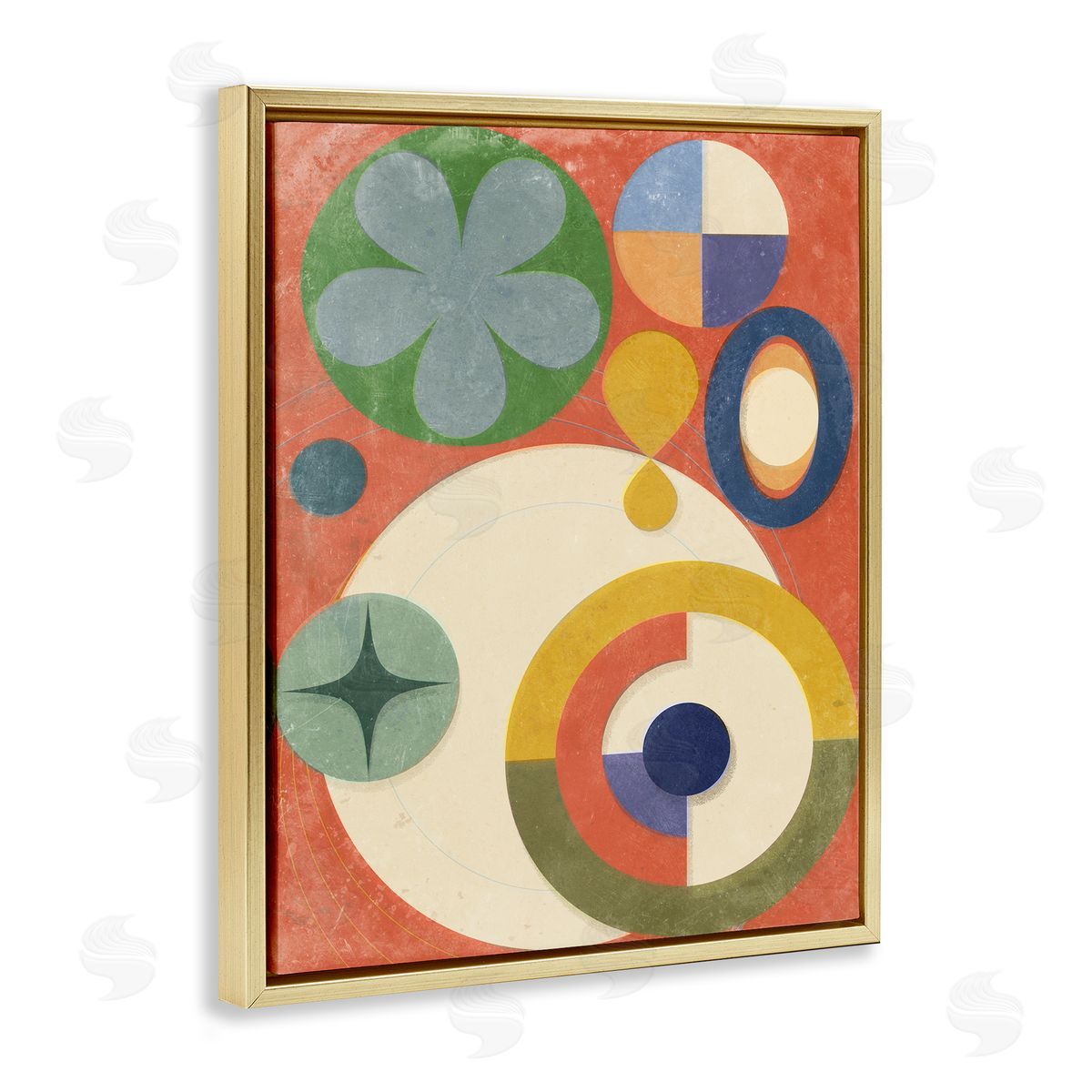 Retro Overlapping Shapes Gold Floating Frame Canvas Wall Art, Home Decor by Victoria Barnes