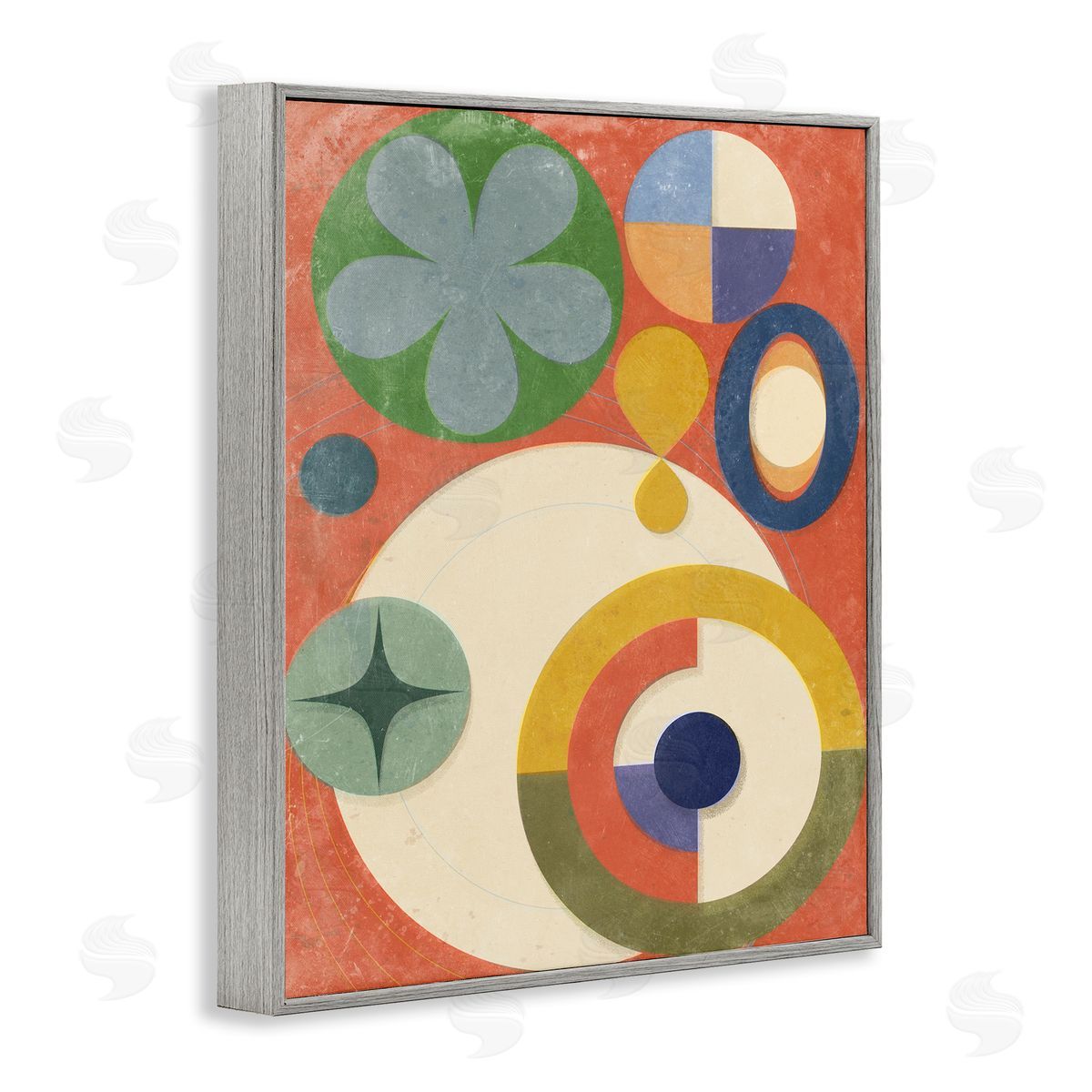 Retro Overlapping Shapes Grey Frame Print Wall Art, Home Decor by Victoria Barnes