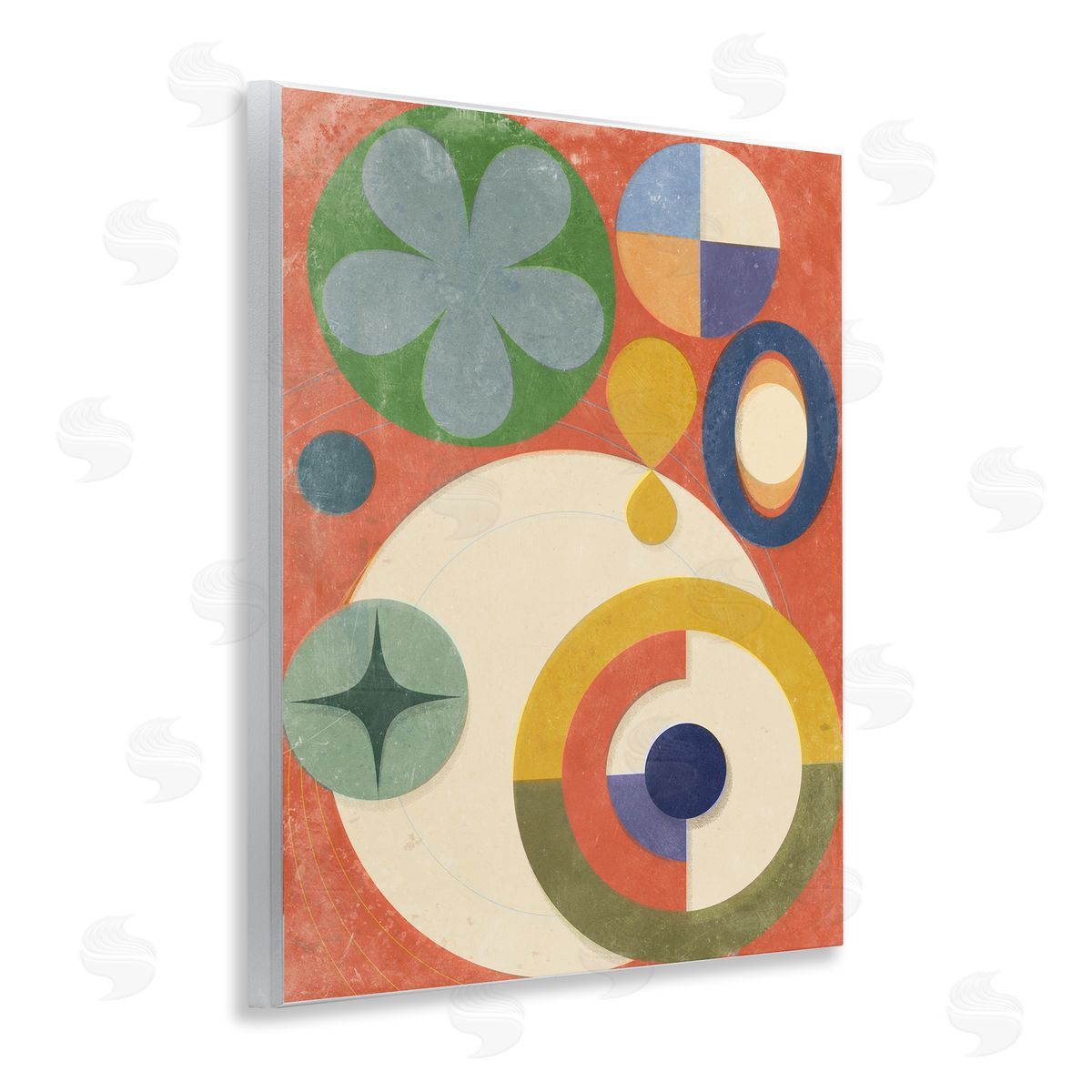 Retro Overlapping Shapes Wood Plaque Wall Art, Home Decor by Victoria Barnes