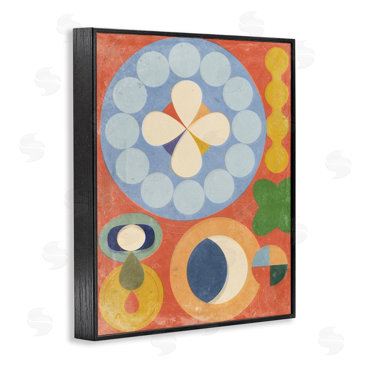 Retro Symbolic Shapes Black Frame Print Wall Art, Home Decor by Victoria Barnes