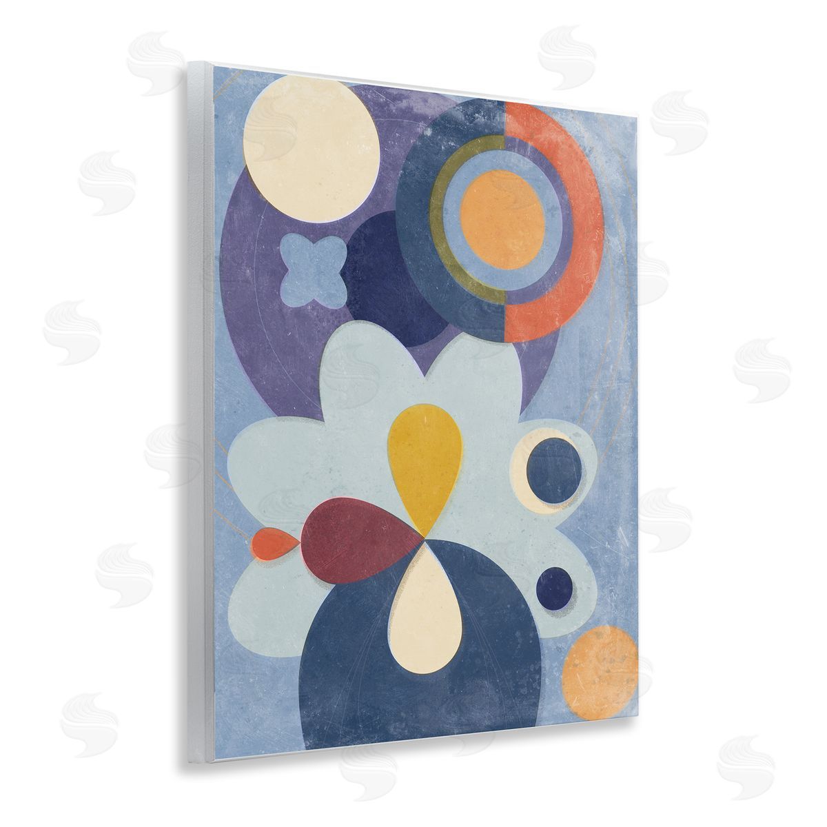 Blue Retro Shapes Wood Plaque Wall Art, Home Decor by Victoria Barnes