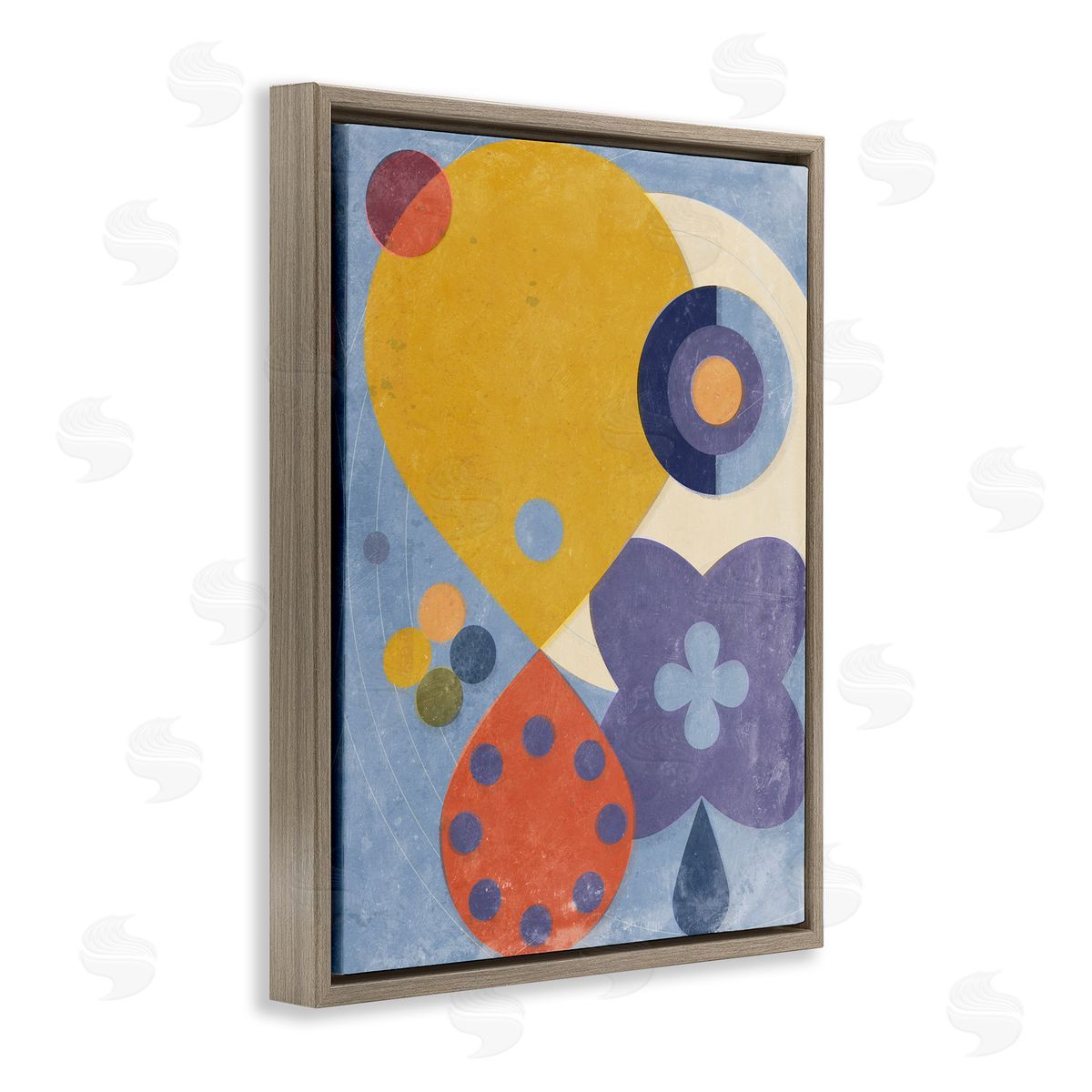 Blue & Yellow Retro Brown Floating Frame Canvas Wall Art, Home Decor by Victoria Barnes