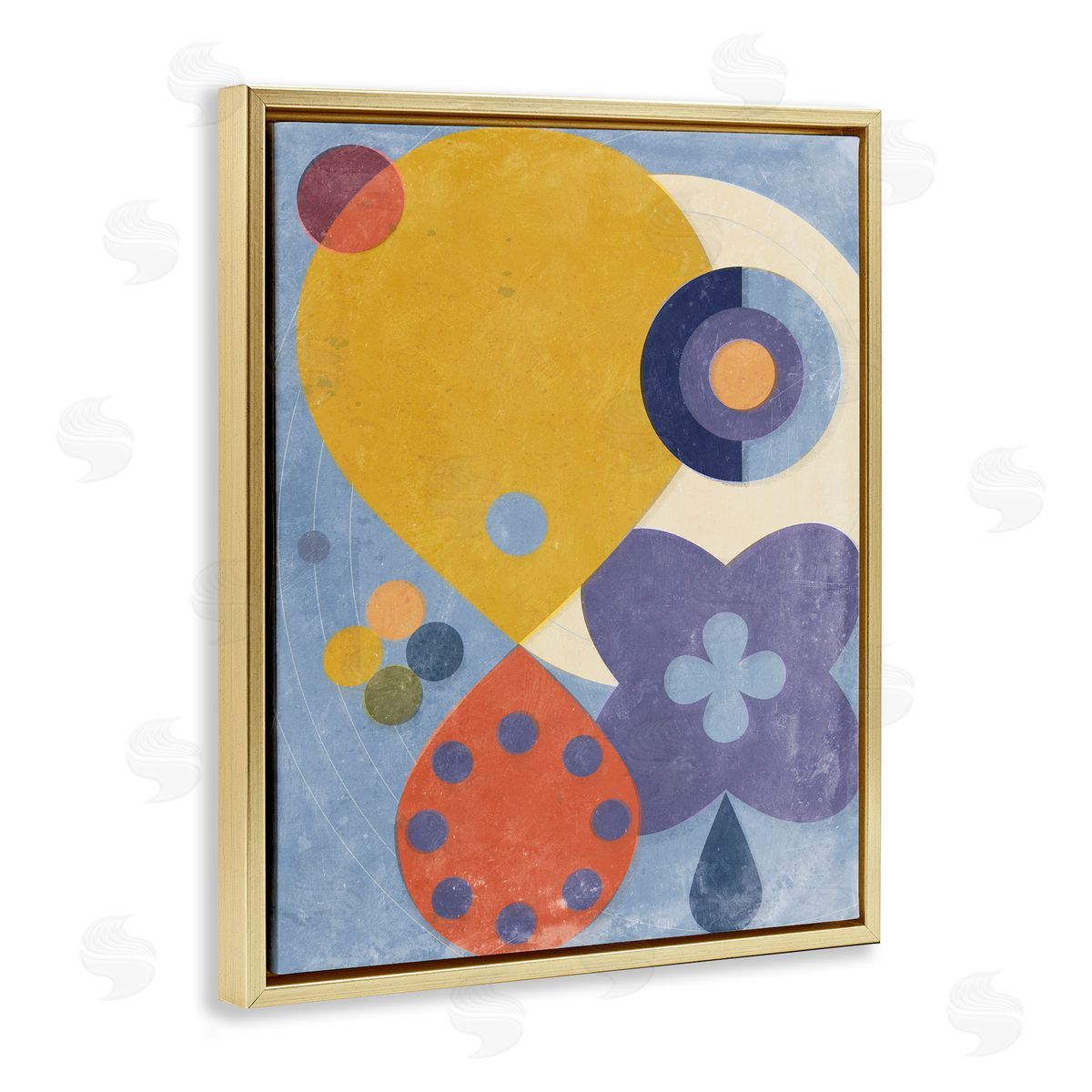 Blue & Yellow Retro Gold Floating Frame Canvas Wall Art, Home Decor by Victoria Barnes