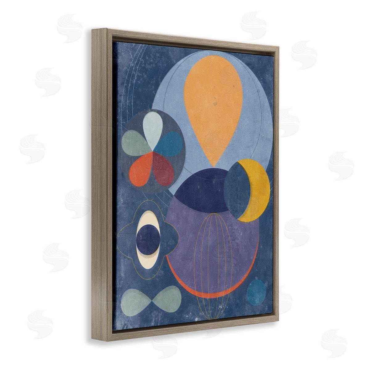 Blue Retro Collage Brown Floating Frame Canvas Wall Art, Home Decor by Victoria Barnes