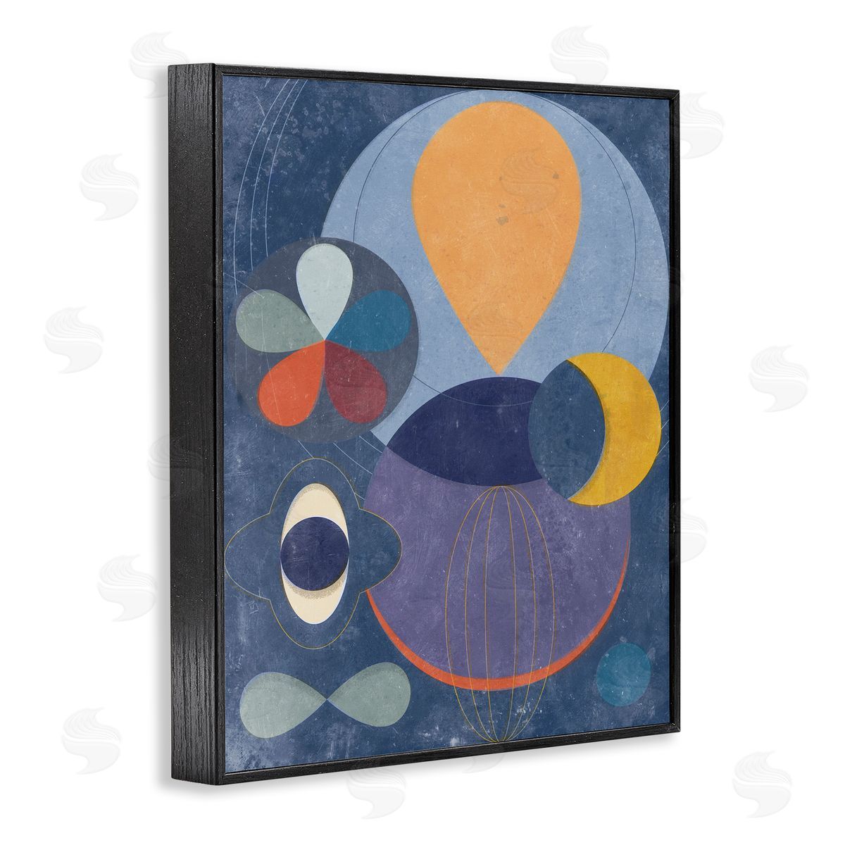 Blue Retro Collage Black Frame Print Wall Art, Home Decor by Victoria Barnes
