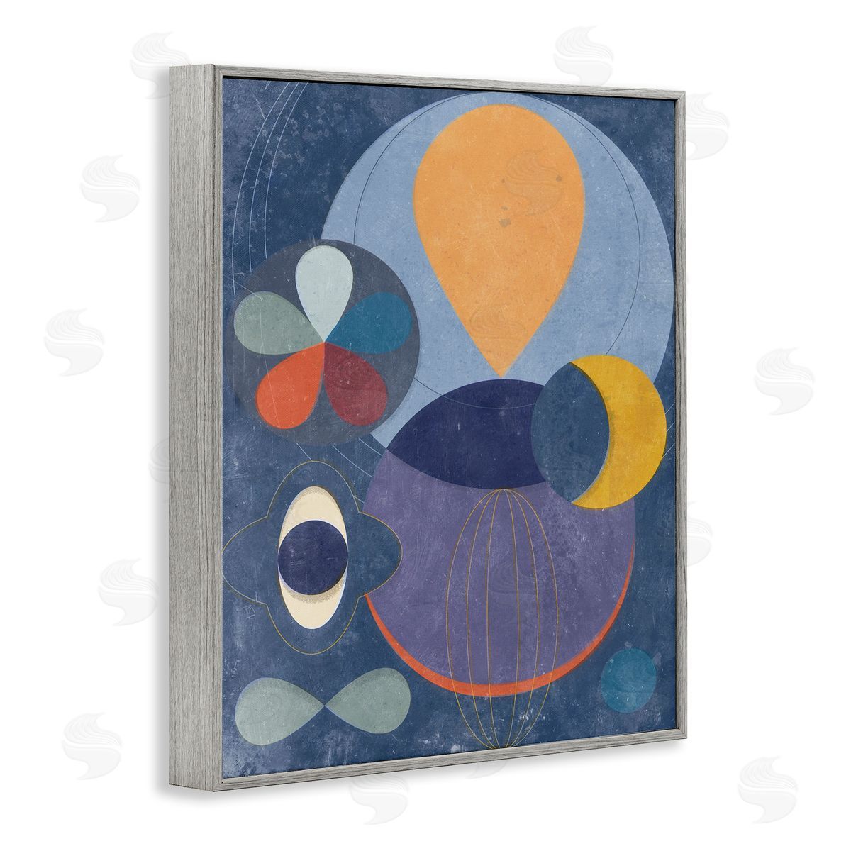 Blue Retro Collage Grey Frame Print Wall Art, Home Decor by Victoria Barnes