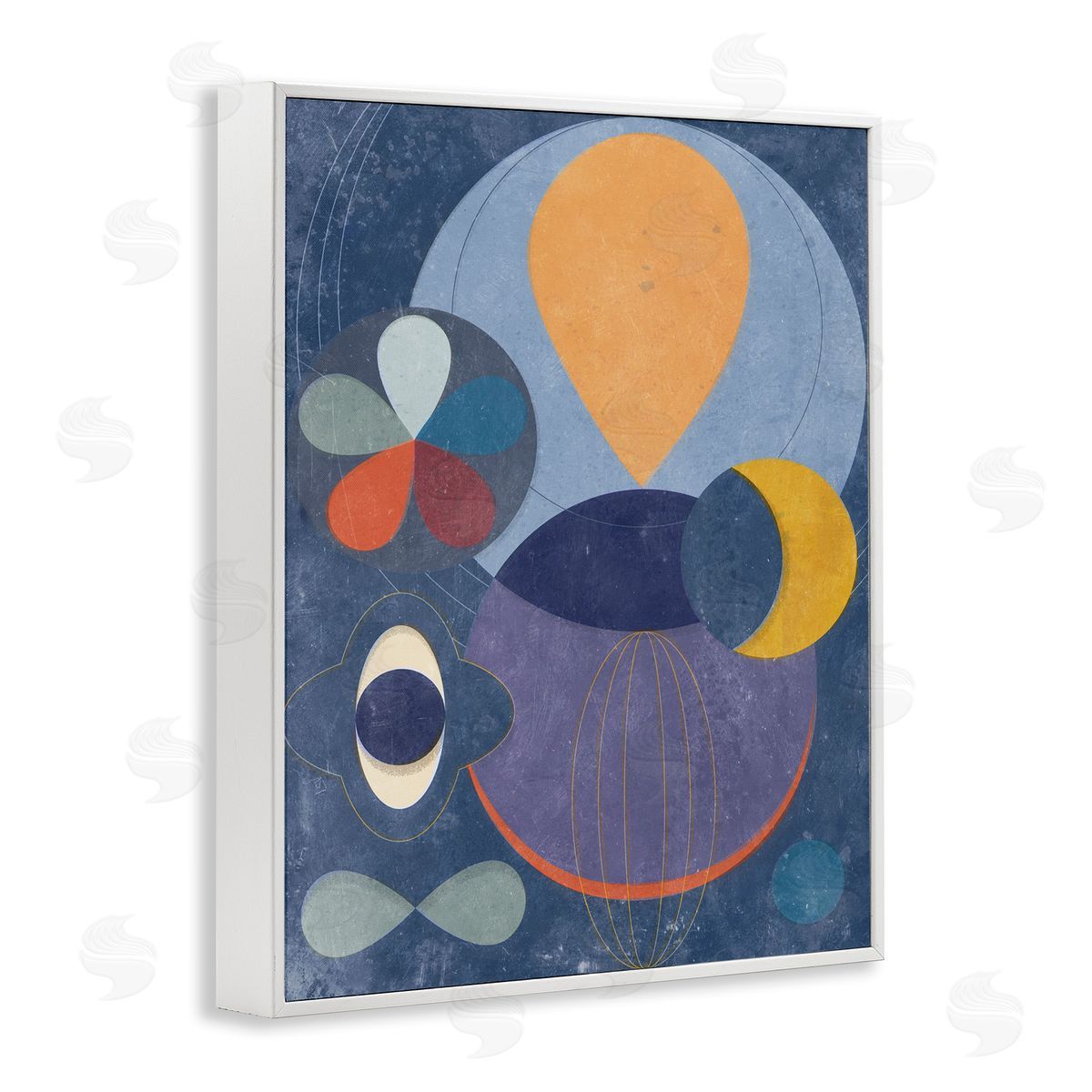 Blue Retro Collage White Frame Print Wall Art, Home Decor by Victoria Barnes