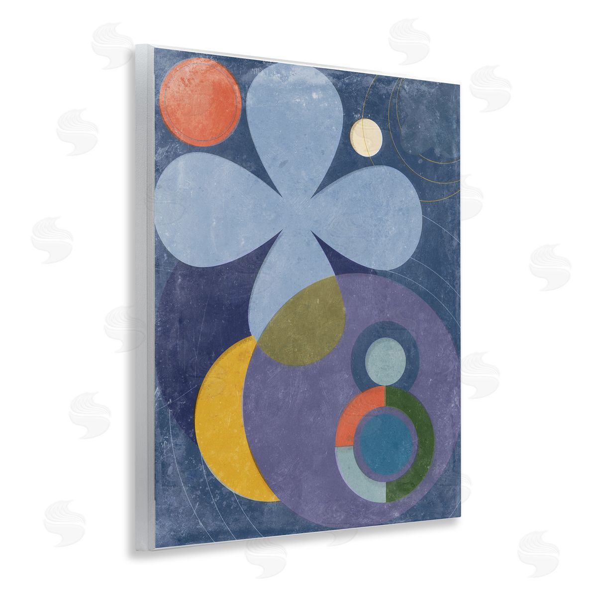 Blue Retro Curved Shapes Wood Plaque Wall Art, Home Decor by Victoria Barnes