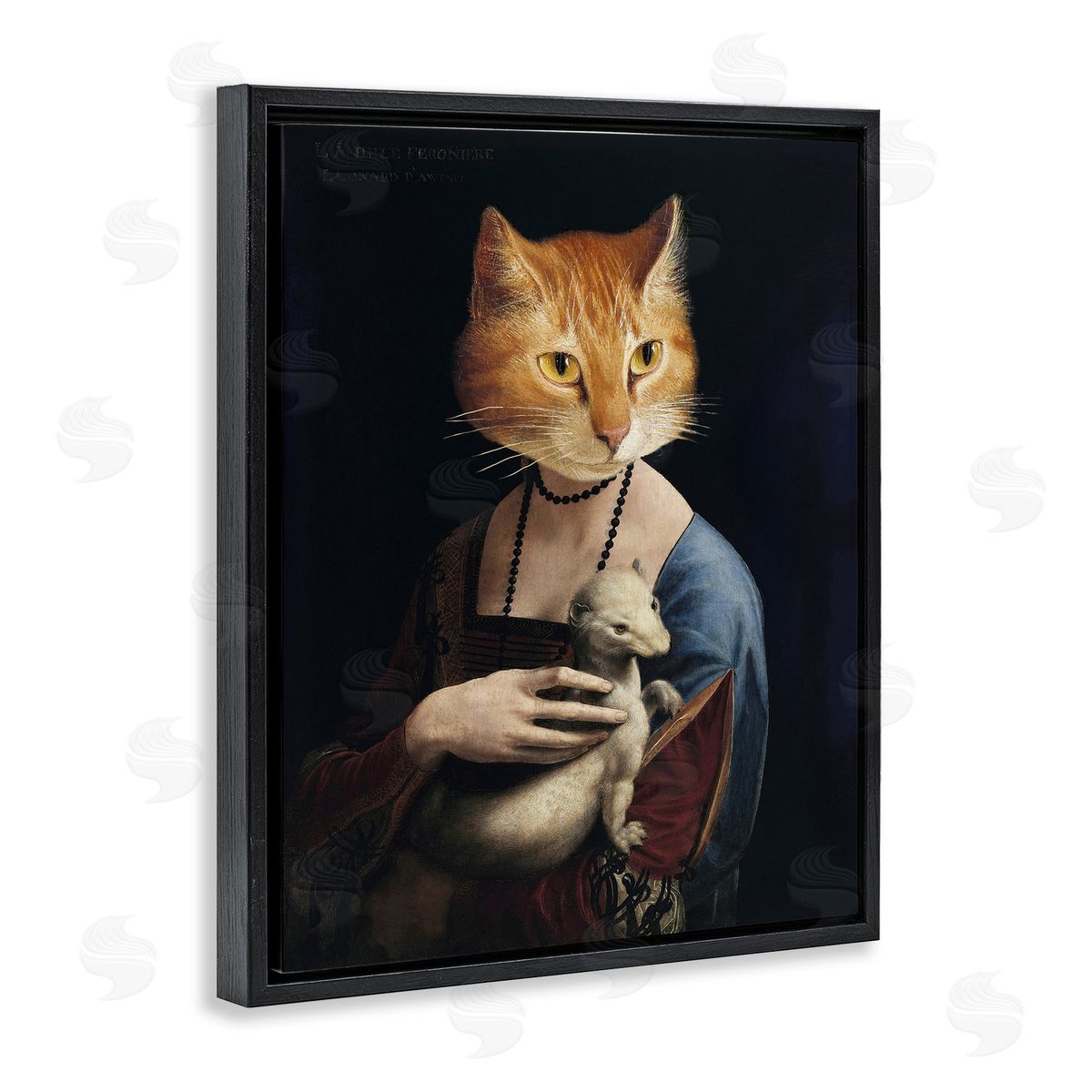 Historical Portrait Cat Black Floating Frame Canvas Wall Art, Home Decor by Alicia Longley