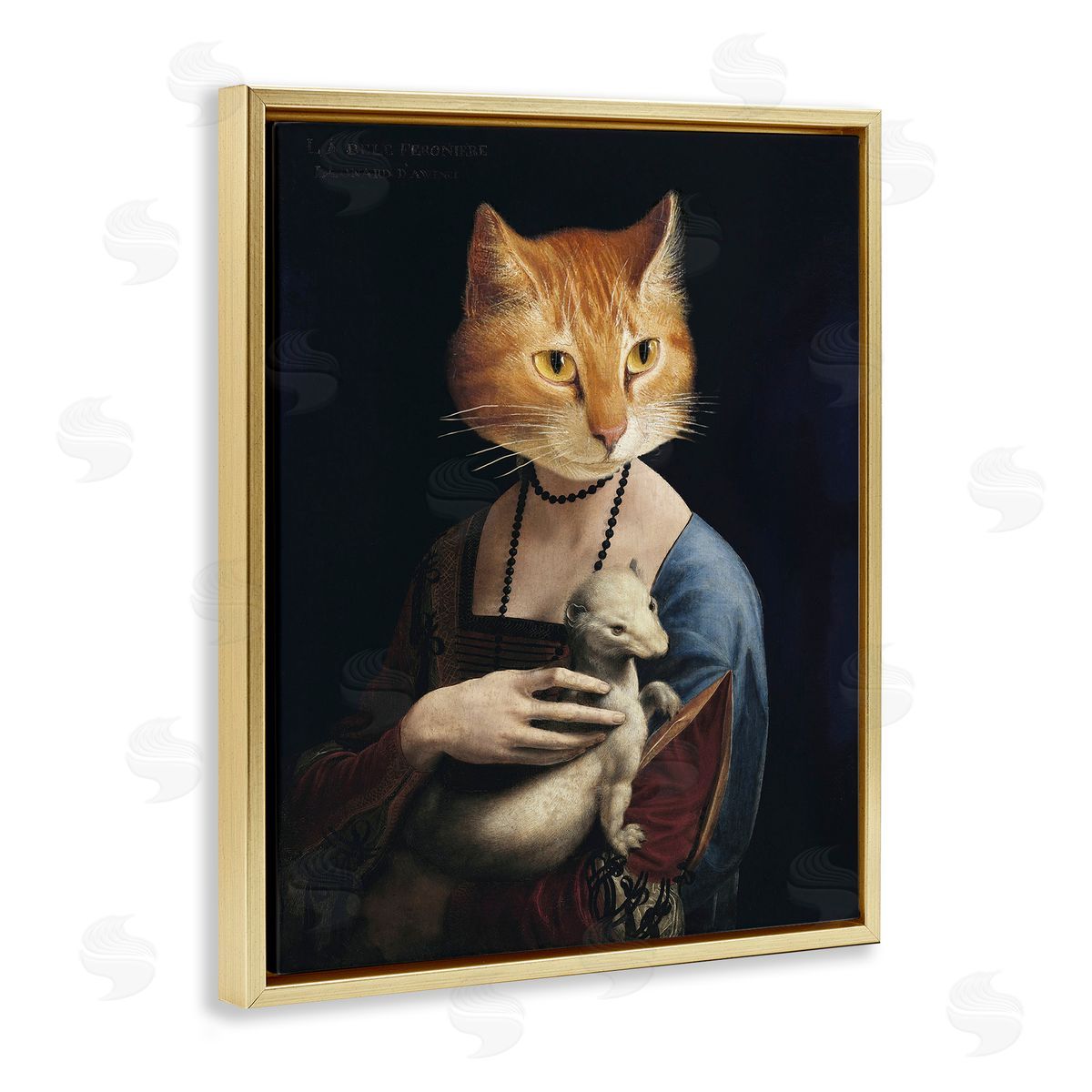 Historical Portrait Cat Gold Floating Frame Canvas Wall Art, Home Decor by Alicia Longley
