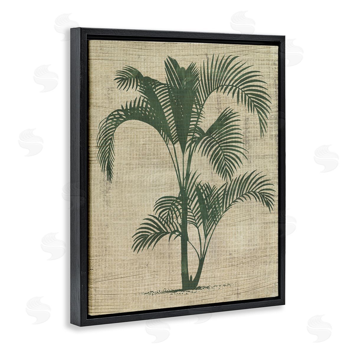 Palm on Woven Pattern Black Floating Frame Canvas Wall Art, Home Decor by June Erica Vess
