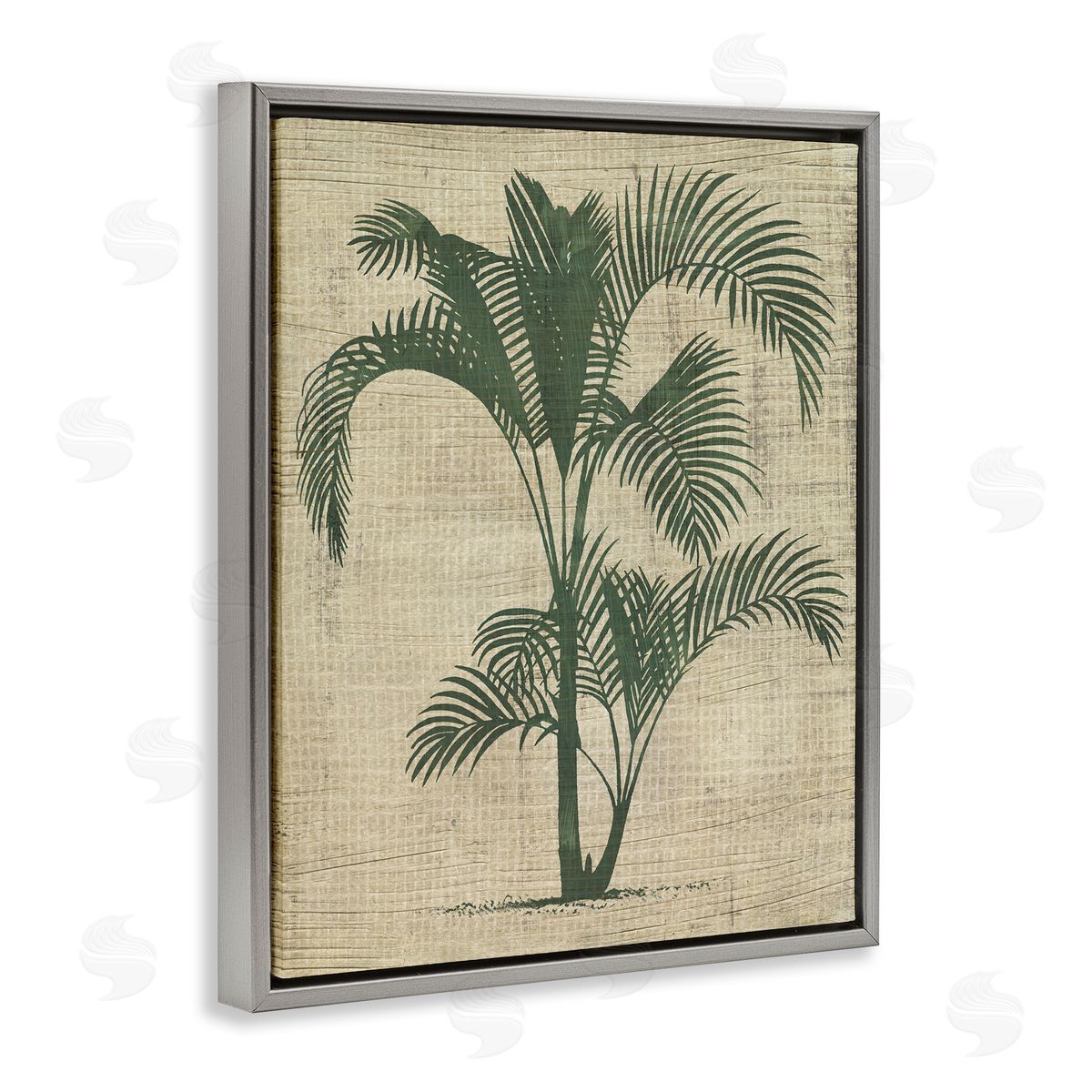 Palm on Woven Pattern Grey Floating Frame Canvas Wall Art, Home Decor by June Erica Vess