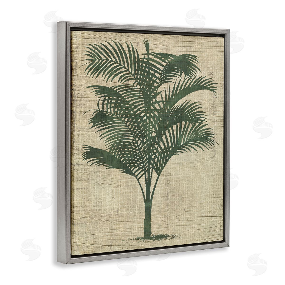 Vintage Palm Plant Grey Floating Frame Canvas Wall Art, Home Decor by June Erica Vess
