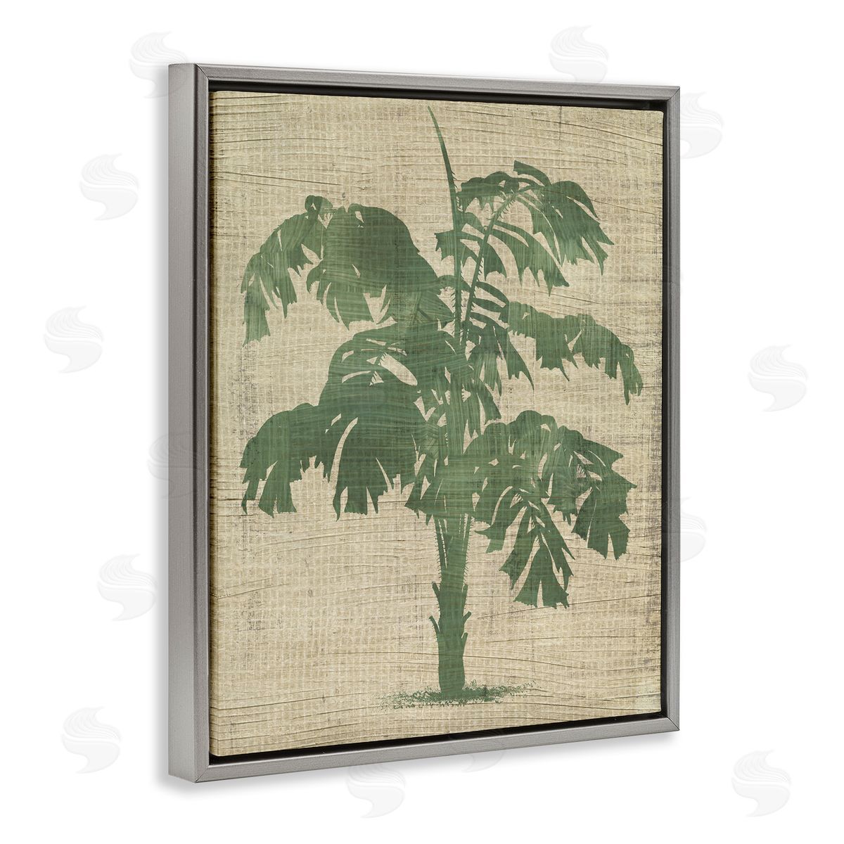 Vintage Plant Silhouette Grey Floating Frame Canvas Wall Art, Home Decor by June Erica Vess