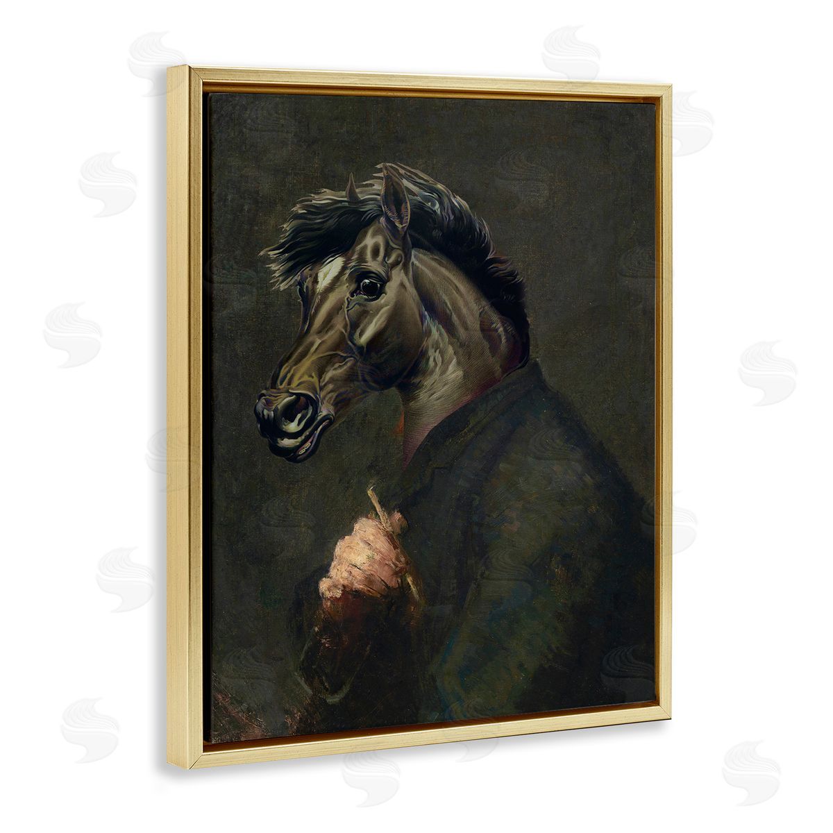 Horse Painter Portrait Gold Floating Frame Canvas Wall Art, Home Decor by Alicia Longley