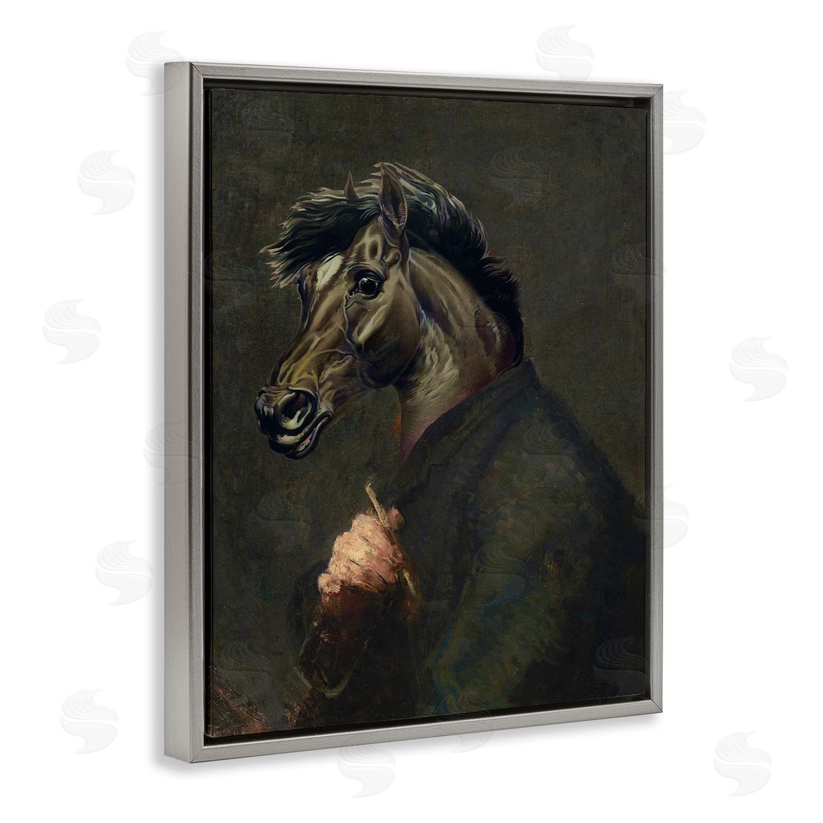 Horse Painter Portrait Grey Floating Frame Canvas Wall Art, Home Decor by Alicia Longley
