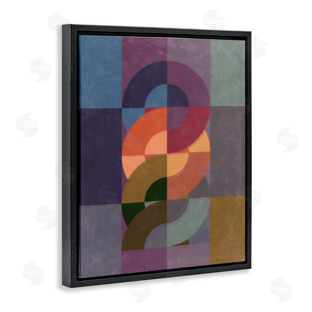 Modern Interlocking Circles Black Floating Frame Canvas Wall Art, Home Decor by Victoria Barnes