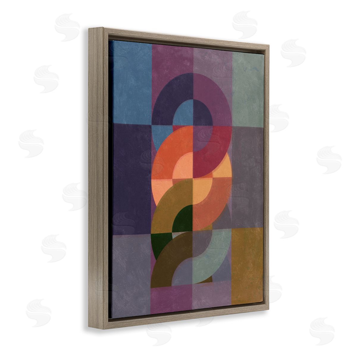 Modern Interlocking Circles Brown Floating Frame Canvas Wall Art, Home Decor by Victoria Barnes