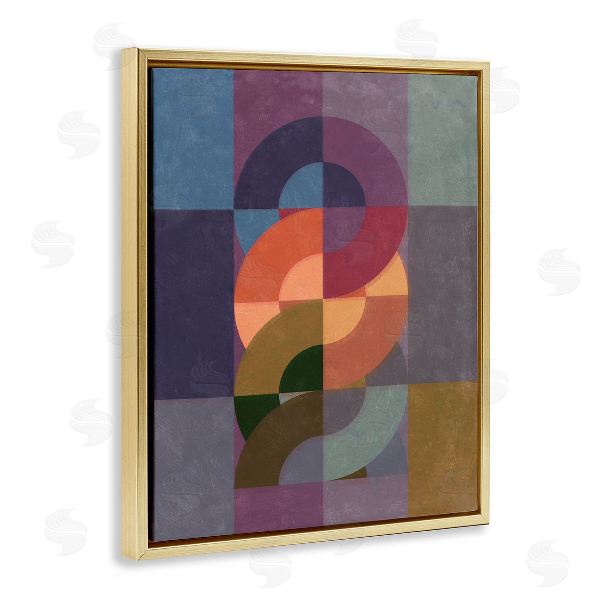 Modern Interlocking Circles Gold Floating Frame Canvas Wall Art, Home Decor by Victoria Barnes