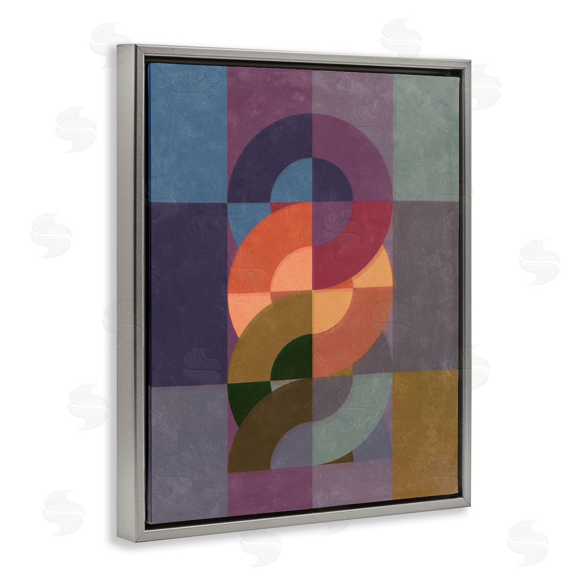 Modern Interlocking Circles Grey Floating Frame Canvas Wall Art, Home Decor by Victoria Barnes