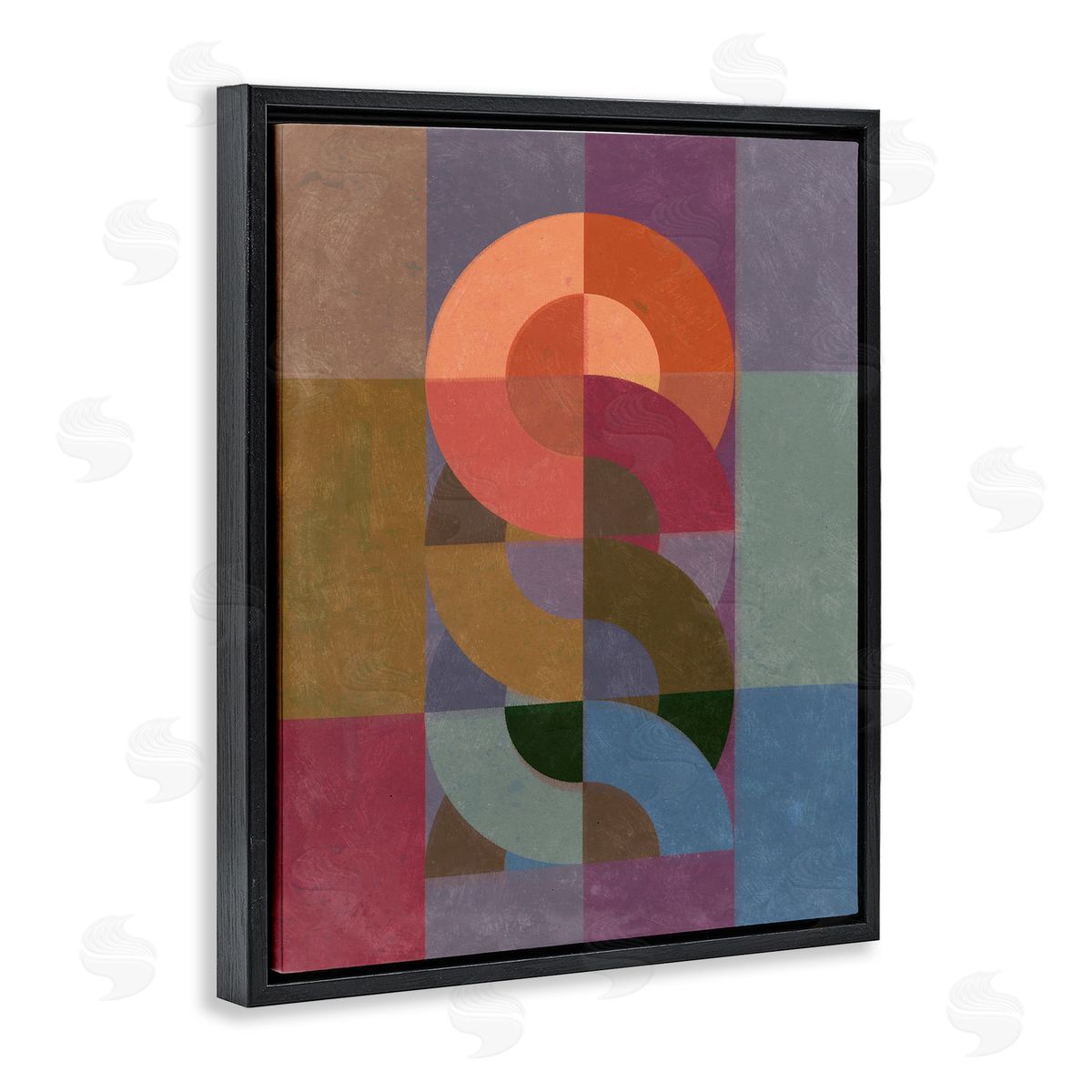 Retro Interlocking Circles Black Floating Frame Canvas Wall Art, Home Decor by Victoria Barnes