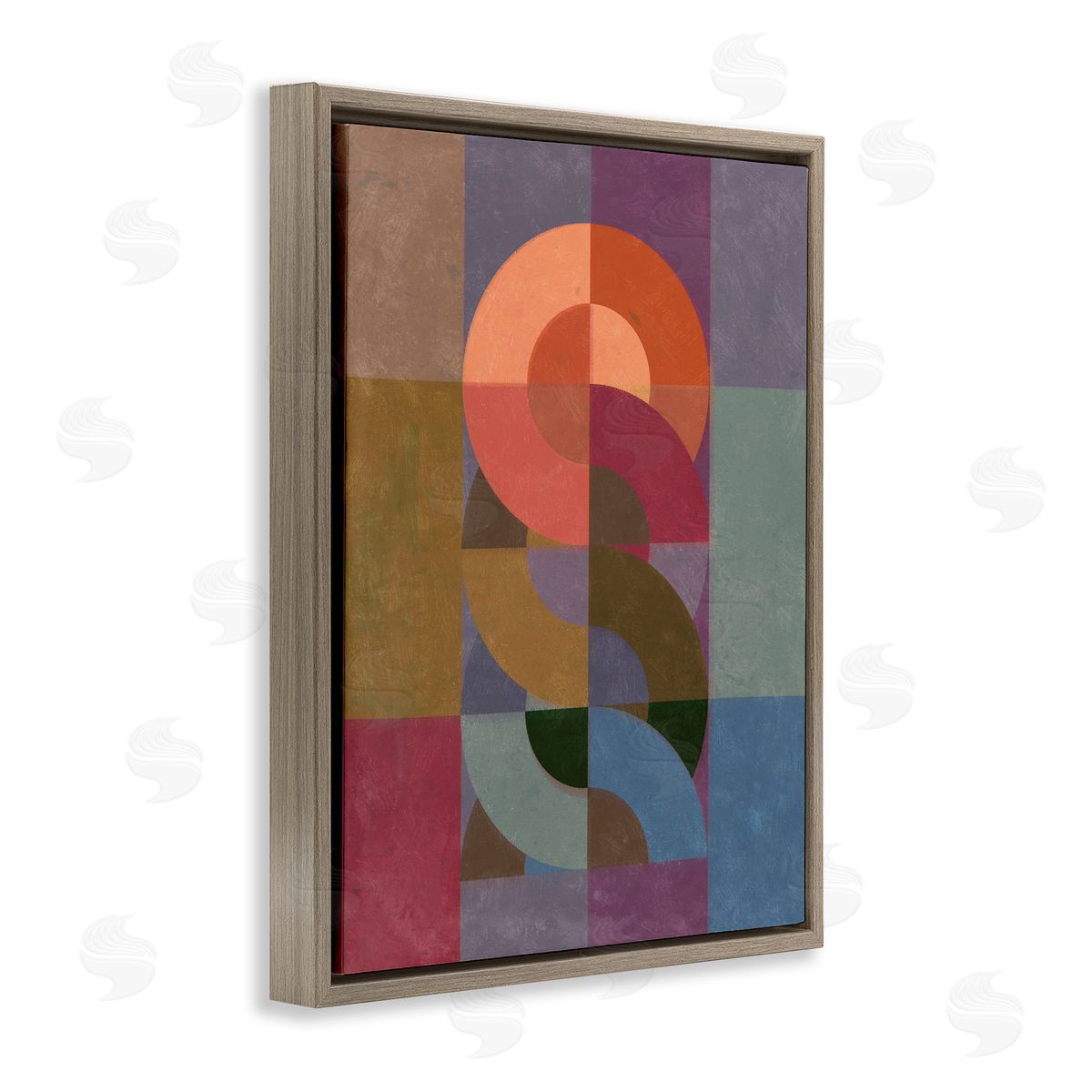 Retro Interlocking Circles Brown Floating Frame Canvas Wall Art, Home Decor by Victoria Barnes