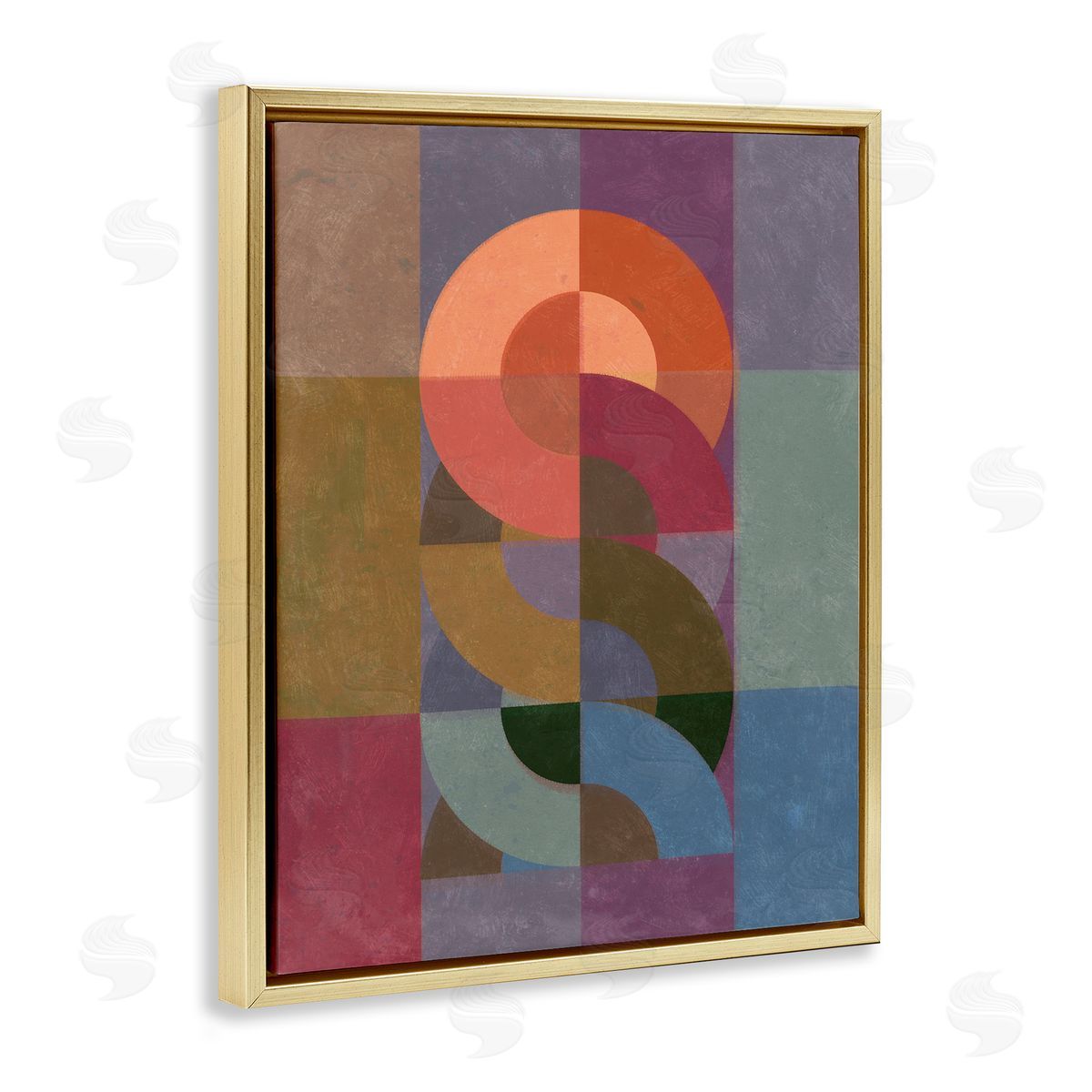 Retro Interlocking Circles Gold Floating Frame Canvas Wall Art, Home Decor by Victoria Barnes