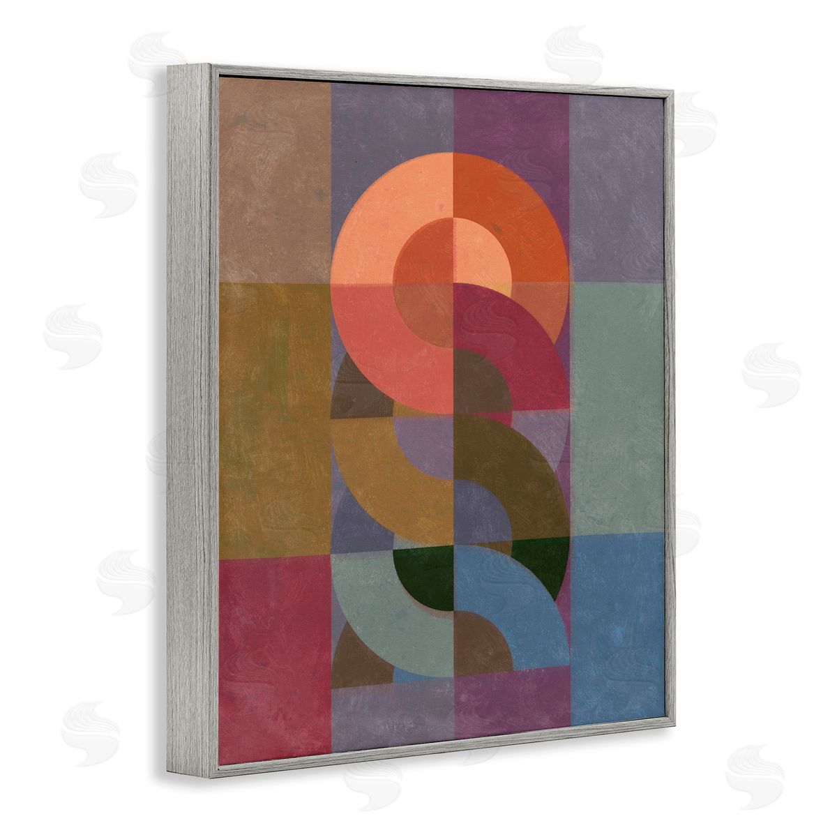 Retro Interlocking Circles Grey Frame Print Wall Art, Home Decor by Victoria Barnes