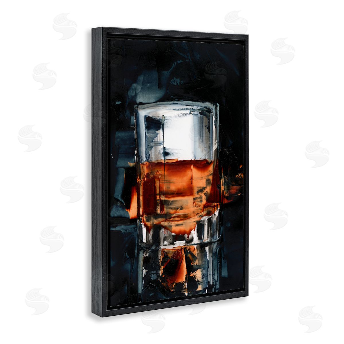 Whiskey On Rocks Black Floating Frame Canvas Wall Art, Home Decor by Ethan Harper