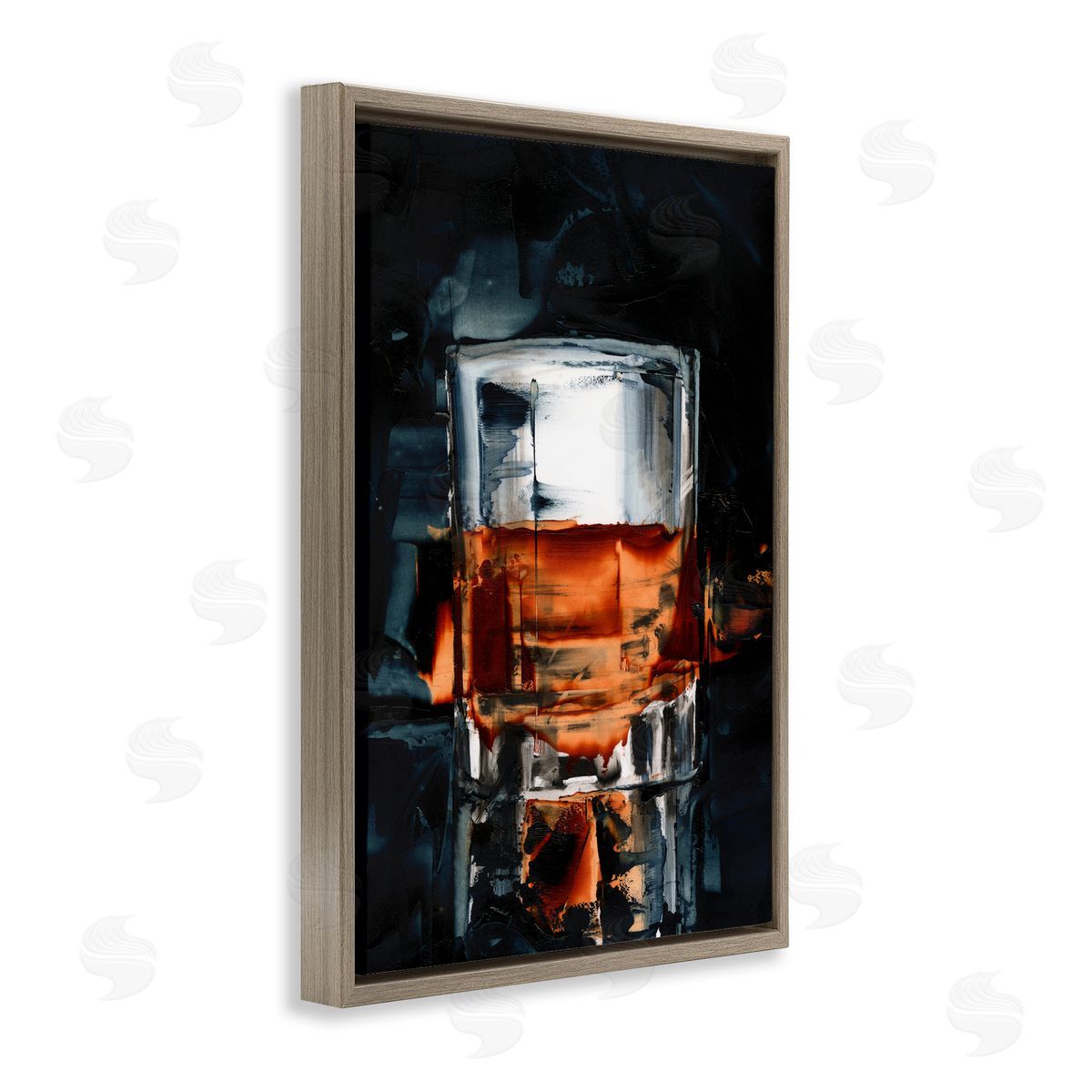 Whiskey On Rocks Brown Floating Frame Canvas Wall Art, Home Decor by Ethan Harper