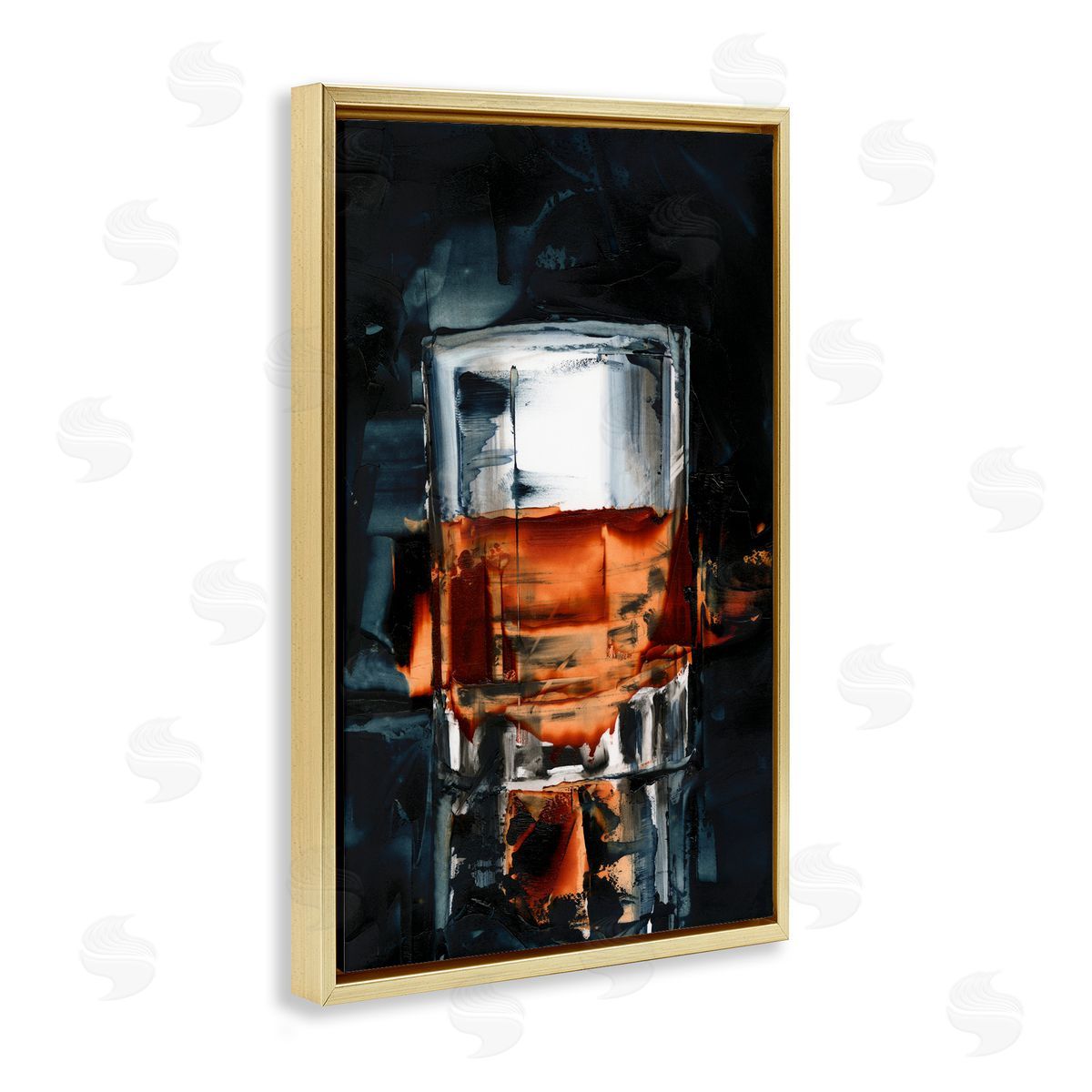 Whiskey On Rocks Gold Floating Frame Canvas Wall Art, Home Decor by Ethan Harper