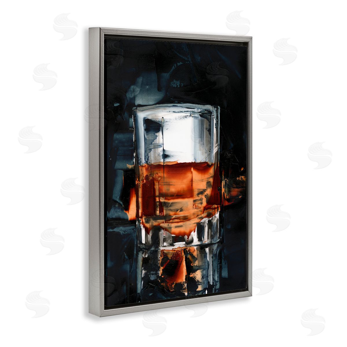 Whiskey On Rocks Grey Floating Frame Canvas Wall Art, Home Decor by Ethan Harper