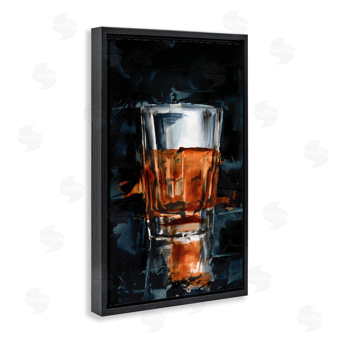 Straight Whiskey Glass Black Floating Frame Canvas Wall Art, Home Decor by Ethan Harper
