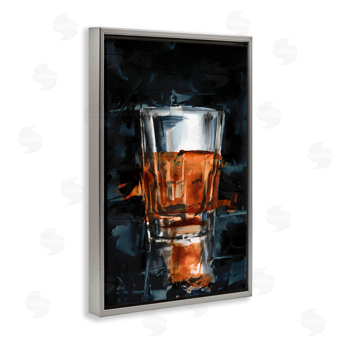 Straight Whiskey Glass Grey Floating Frame Canvas Wall Art, Home Decor by Ethan Harper