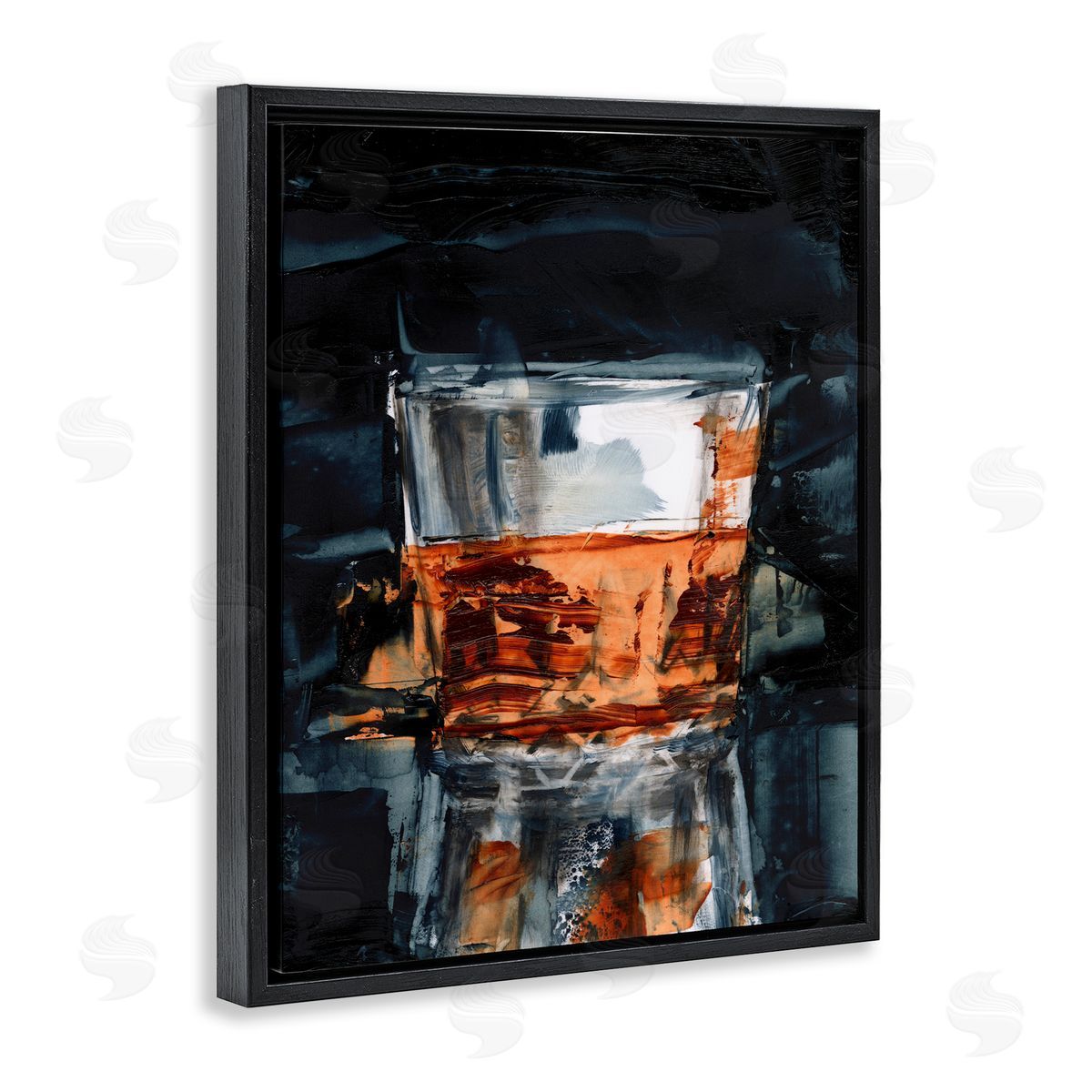 Whiskey Glass Reflection Black Floating Frame Canvas Wall Art, Home Decor by Ethan Harper