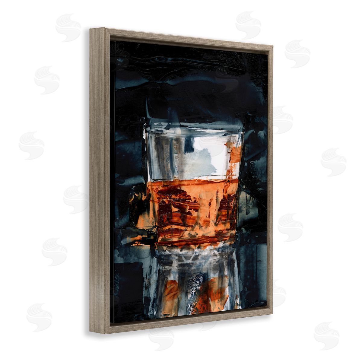 Whiskey Glass Reflection Brown Floating Frame Canvas Wall Art, Home Decor by Ethan Harper